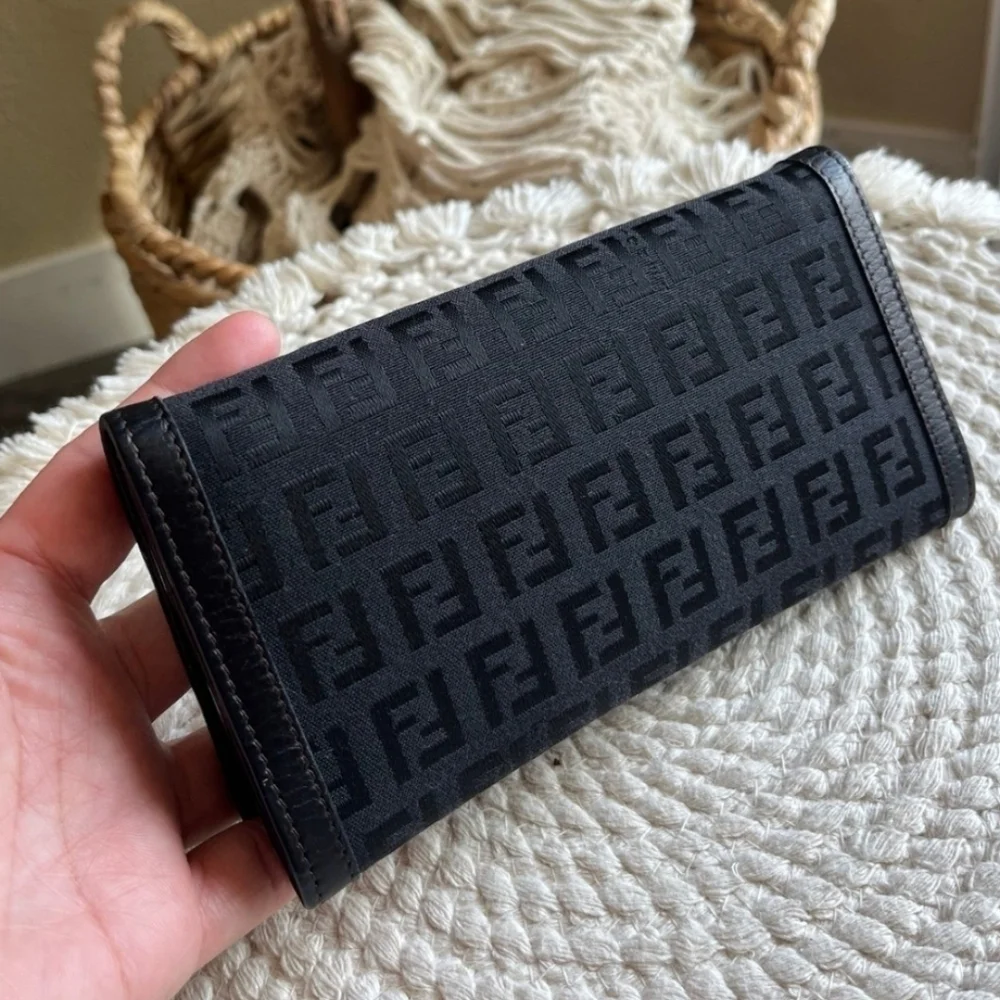 🖤▪️Fendi ▪️ Zucca Long black canvas and leather trimmed long Wallet ✨️